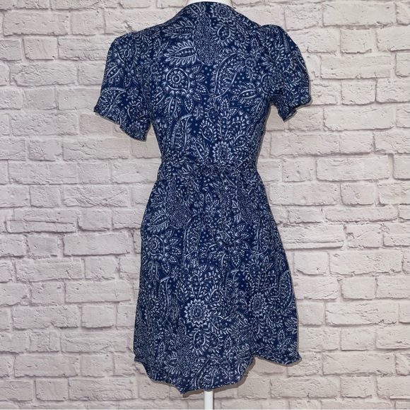 Madewell Women's Paisley Floral Short Sleeve Cotton Wrap Dress Bengali Indigo S - Picture 2 of 5